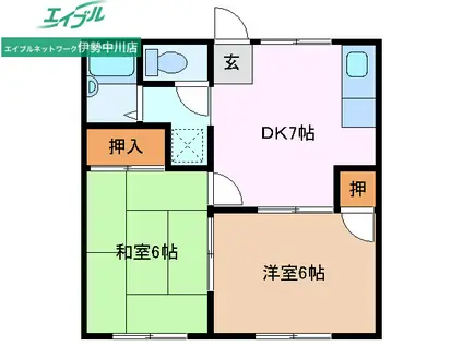 エクセレンス城山(2DK/1階)の間取り写真