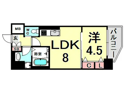 エステムコート三宮駅前IIアデシオン(1DK/13階)の間取り写真