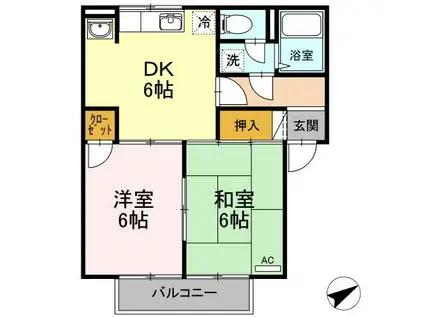 プレジール堀 B棟(2DK/1階)の間取り写真