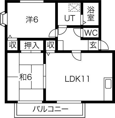 グランパルク八幡 B棟(2LDK/2階)の間取り写真