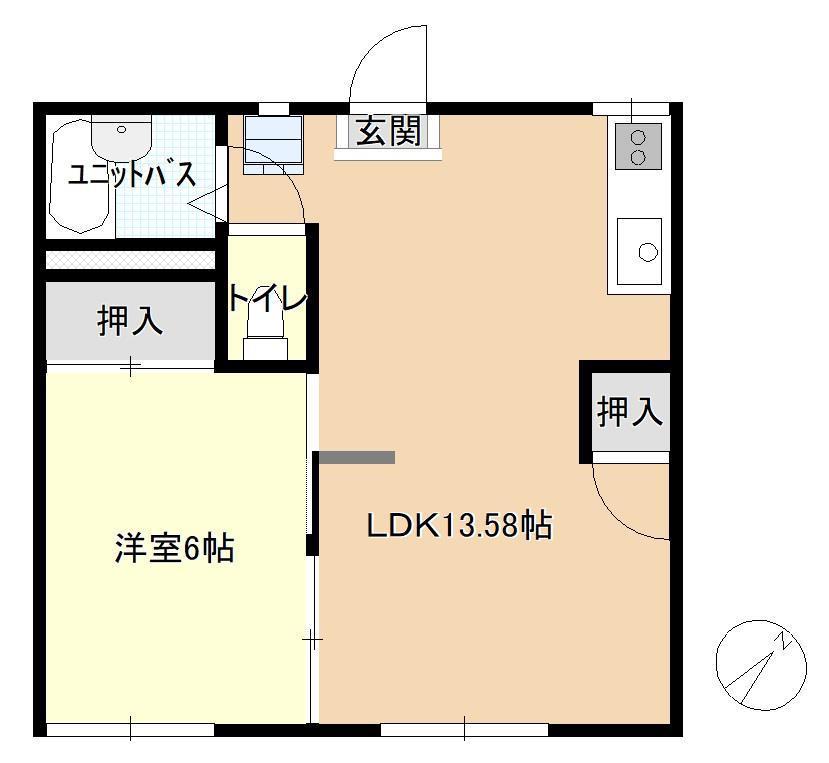 春日サンハイツB(1LDK/1階)の間取り写真