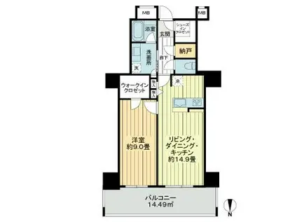 RYUX TOWER THE イースト(1LDK/5階)の間取り写真