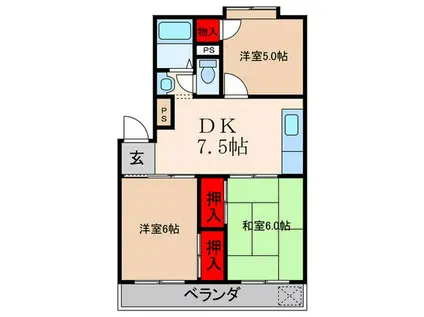 菅原第1ダイヤモンドハイム(3DK/3階)の間取り写真