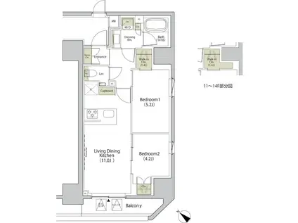 ザ・パークハビオ江古田(2LDK/14階)の間取り写真