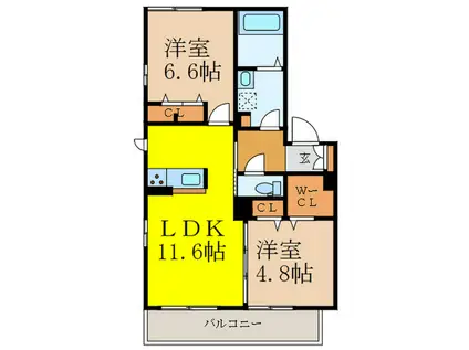 豊川モリハイツ(2LDK/1階)の間取り写真