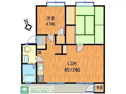 JR南武線 矢野口駅 徒歩2分 5階建 築55年(2LDK/1階)の間取り写真