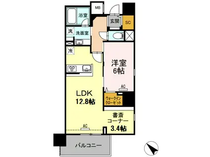 ウィスタリアレジデンス博多(1LDK/11階)の間取り写真