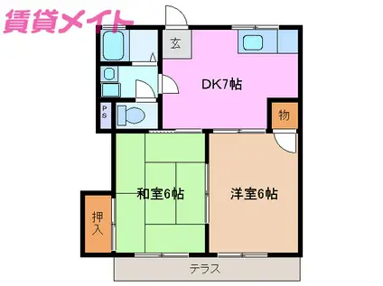 コーポ豊(2DK/1階)の間取り写真