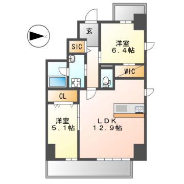 ポルタニグラ大須観音(2LDK/9階)の間取り写真