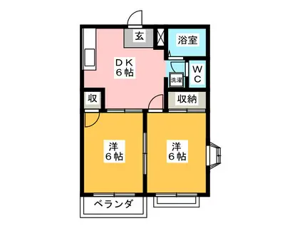 ハイツ北方B(2DK/2階)の間取り写真