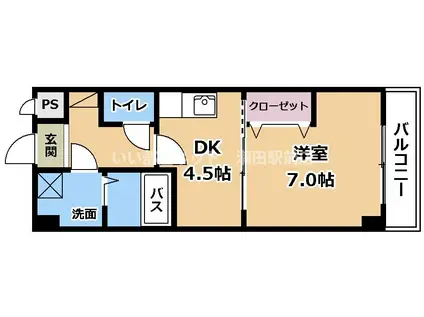 ULTRA ONE(1DK/2階)の間取り写真