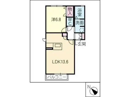 ヴィアソーレ徳重(1LDK/1階)の間取り写真