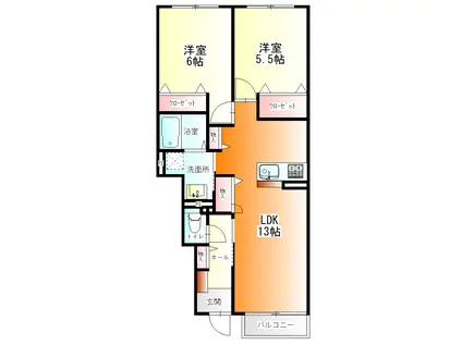 COCOON PALACE C(2LDK/1階)の間取り写真