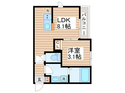穀町AP A棟(1LDK/2階)の間取り写真