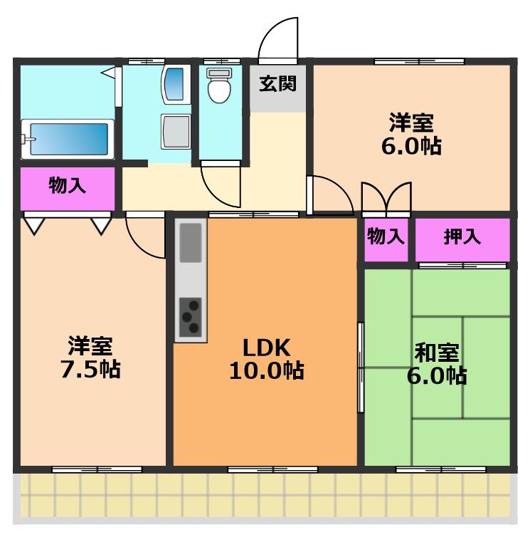 グランデ生野(3LDK/3階)の間取り写真