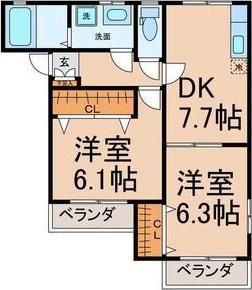 メゾン椿2(2DK/2階)の間取り写真