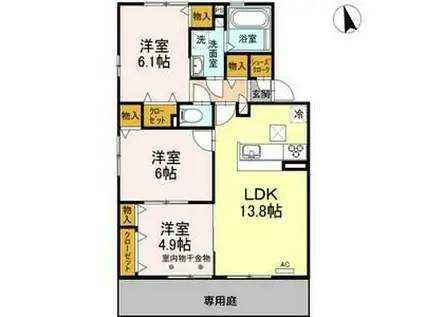 アヴァンス(3LDK/1階)の間取り写真