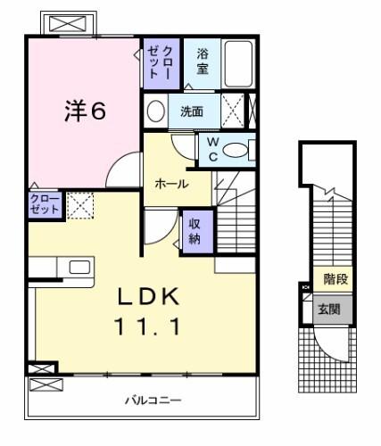 セイバリ-B(1LDK/2階)の間取り写真