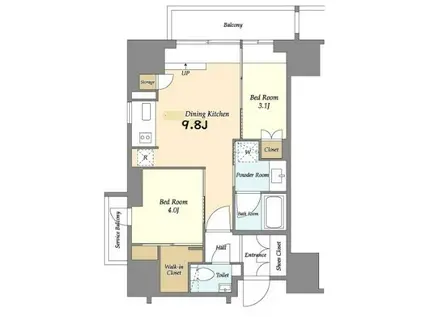 HF上野レジデンスイースト 旧インプレストレジデンス上野ジアーキテクト(2DK/13階)の間取り写真