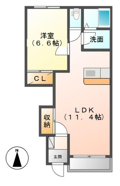 エクシードI(1LDK/1階)の間取り写真