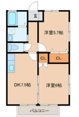 クレア錦町(2DK/1階)の間取り写真