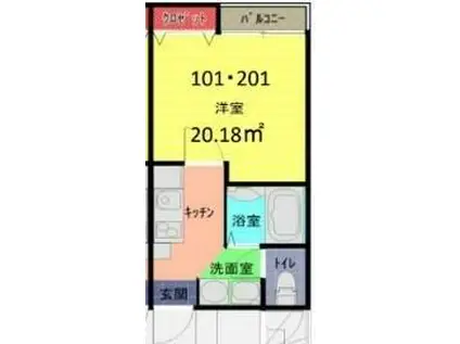 リベルテ春日部(1K/2階)の間取り写真