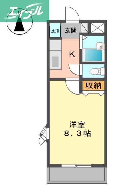アムールパレスII(1K/2階)の間取り写真