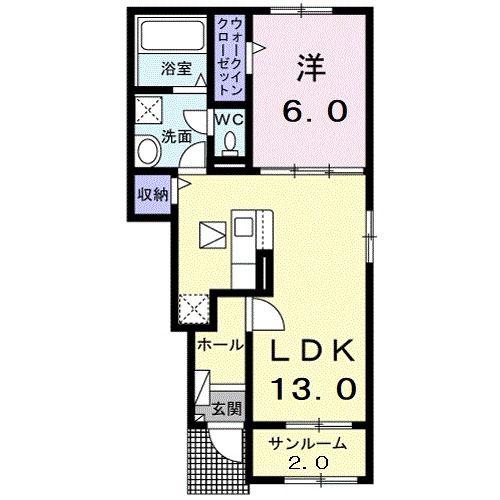 栗原志波姫館 参番館(1LDK/1階)の間取り写真