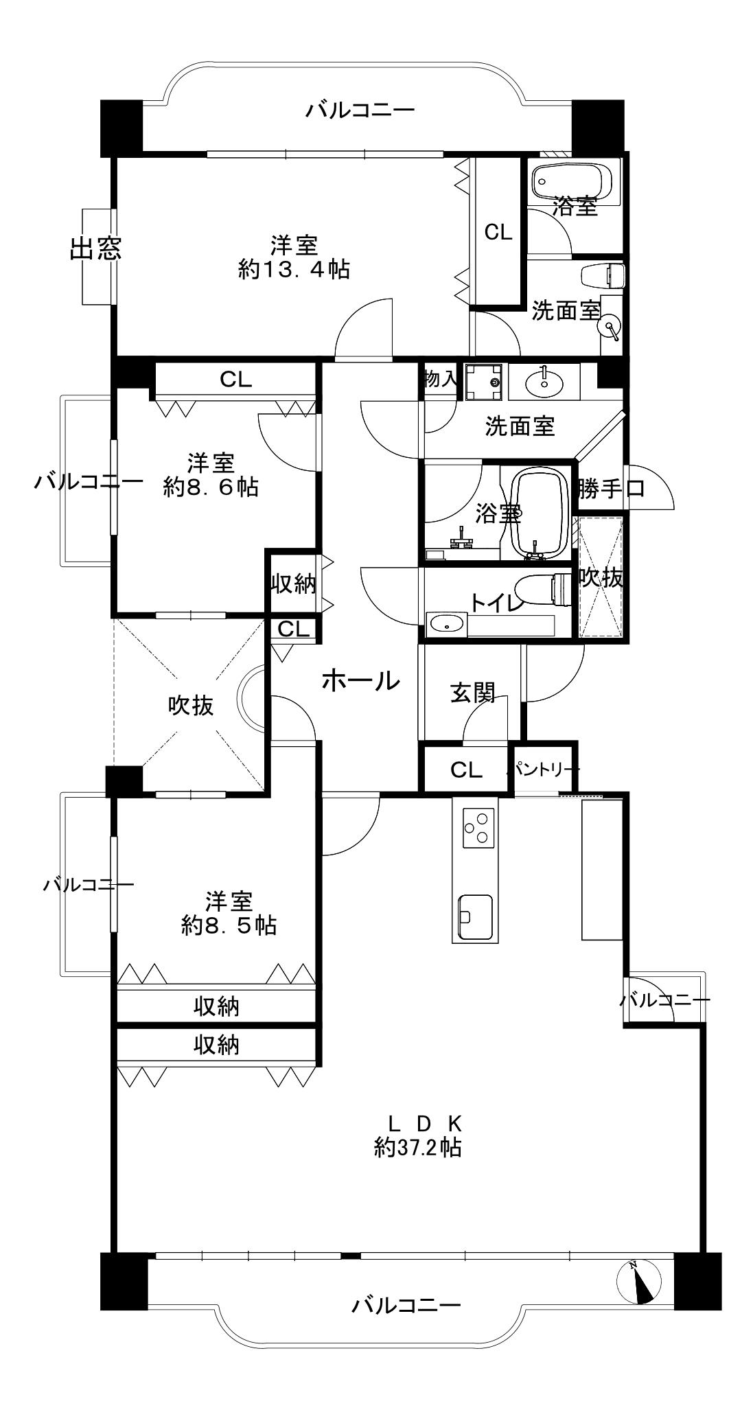 ファミールグラン帝塚山(3LDK/4階)の間取り写真