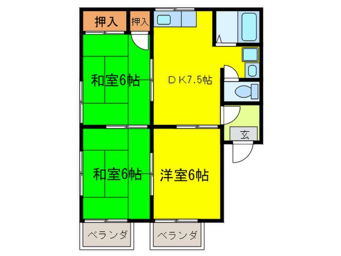 藤原ハイツII棟(3DK/2階)の間取り写真