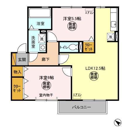 リュミエール(2LDK/2階)の間取り写真