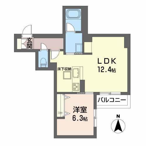 プレミアス長町(1LDK/1階)の間取り写真