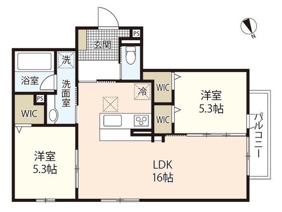 D-ROOM中筋I(2LDK/3階)の間取り写真