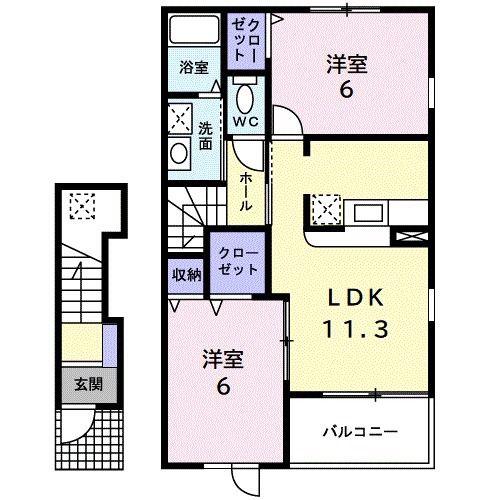 グラン・シャリオン(2LDK/2階)の間取り写真