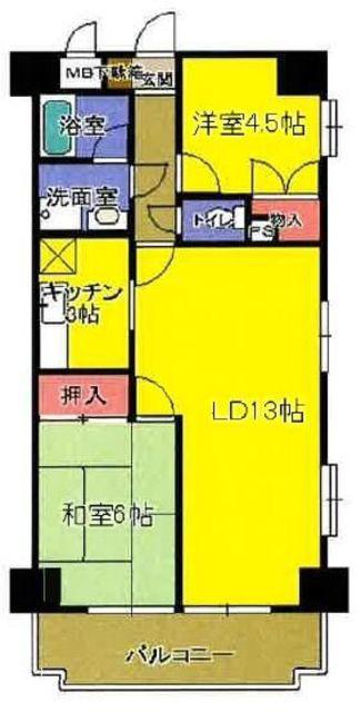 リバーサイド大久保(2DK/6階)の間取り写真