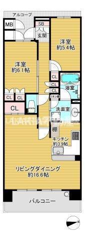 阿波座ライズタワーズ マーク20(2LDK/9階)の間取り写真