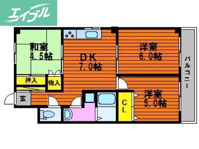 センチュリー宮西(3DK/2階)の間取り写真