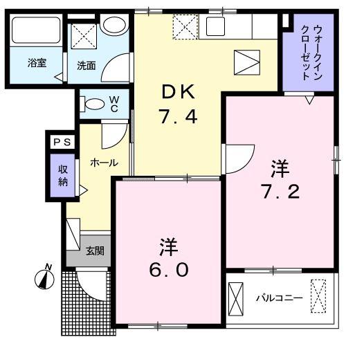 シーアクア(2DK/1階)の間取り写真