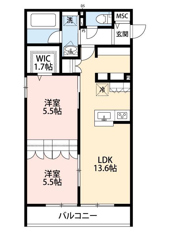 GRAND CHAMP(2LDK/3階)の間取り写真