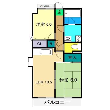 コーポ朝日V(2LDK/1階)の間取り写真