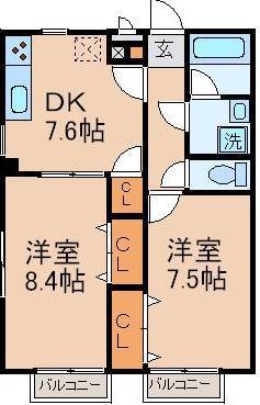 アムール ブション(2DK/1階)の間取り写真