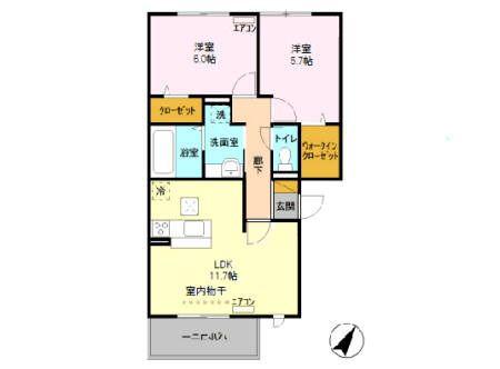 オランジュA(2LDK/2階)の間取り写真