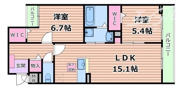 ジーアンビエンス(2LDK/1階)の間取り写真