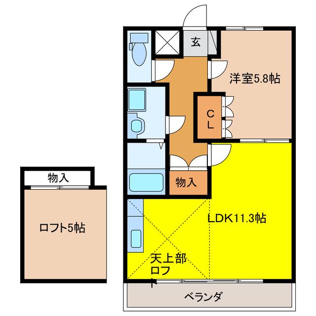 ローズガーデンS(1LDK/2階)の間取り写真