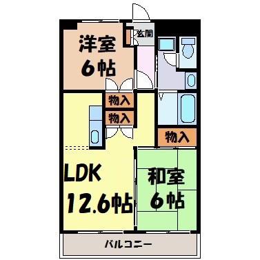 エクセル石仏(2LDK/2階)の間取り写真