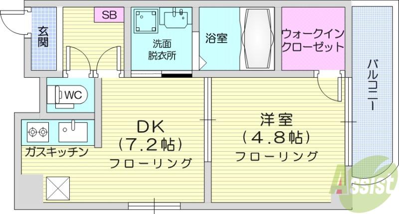 しゃとれ小松島(1DK/4階)の間取り写真