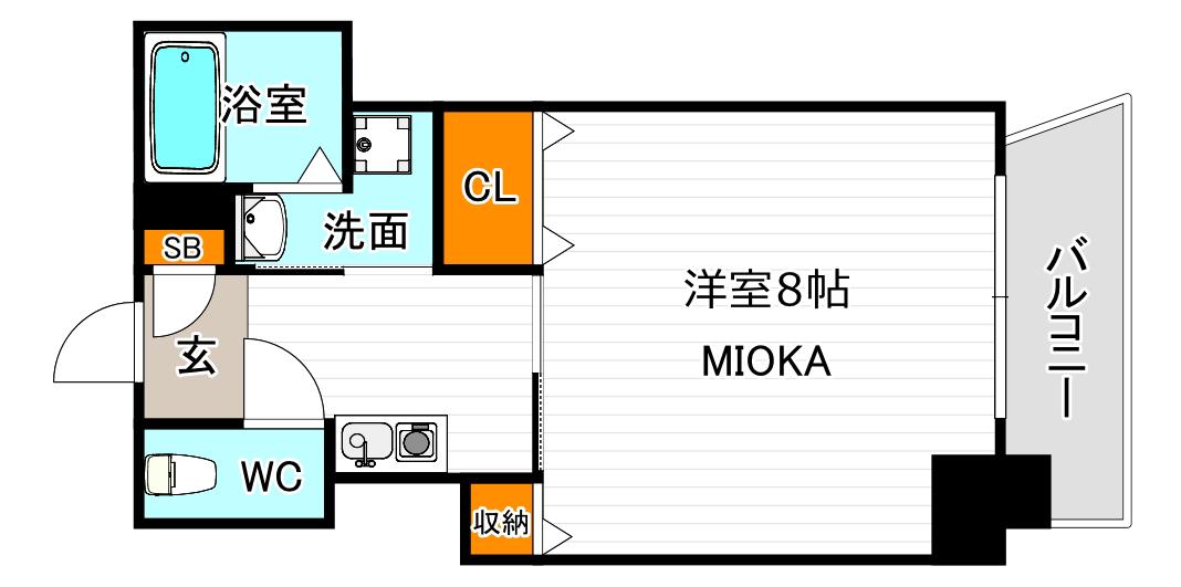 CITY SPIRE美章園(1K/8階)の間取り写真
