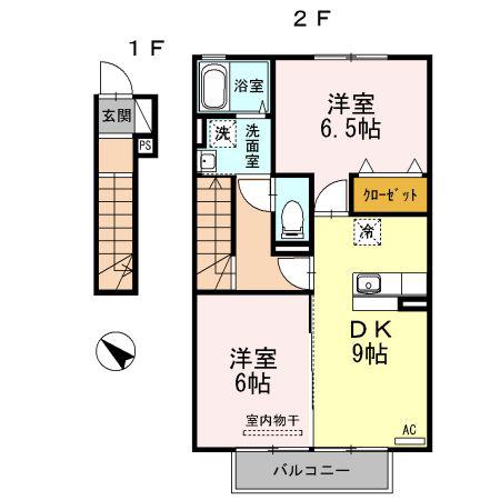 シャトール中野II(2DK/2階)の間取り写真