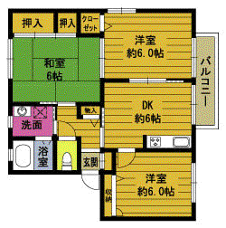 ディアス乙津(3DK/1階)の間取り写真