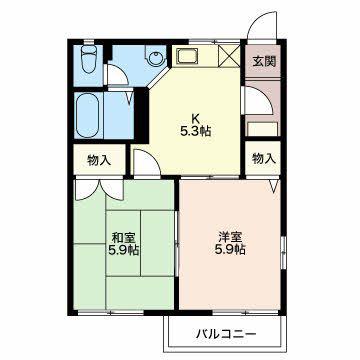フレグランスリバティA棟(2DK/2階)の間取り写真